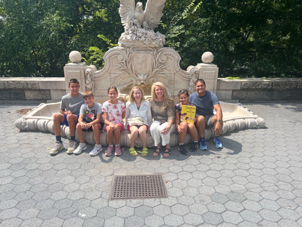 Lovely family with Sally Lloyd-Jones at Hamilton Fountain in NYC